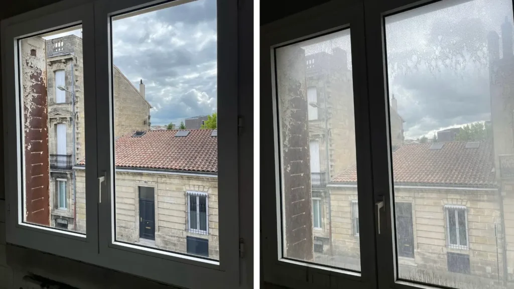 Avant et après nettoyage de vitres à Bordeaux – Groupe Propreté Solution