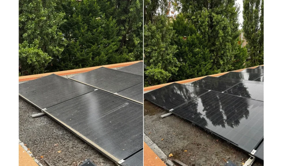 Avant et après nettoyage de panneaux solaires à Bordeaux – Groupe Propreté Solution