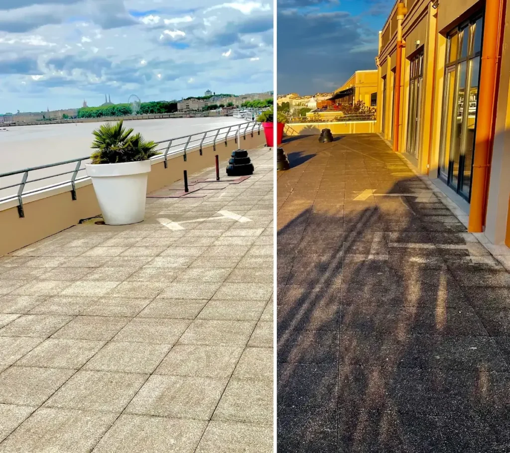 Nettoyage de terrasse à Bordeaux – Bois, carrelage et pierre Nettoyage professionnel de terrasse carrelée avec monobrosse ou haute pression à Bordeaux