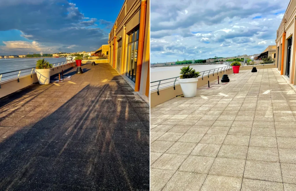 Avant et après nettoyage de terrasse à Bordeaux – Groupe Propreté Solution